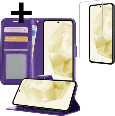 Hoesje - Met Screenprotector - Geschikt voor Samsung Galaxy A35 - Luxe Pasjeshouder - Bookcase Portemonee - Flip Case - Kunstleer Book Case - Flipcase - Book Cover - Walletcase - Portemonneehoes - Telefoonhoesjes - Paars
