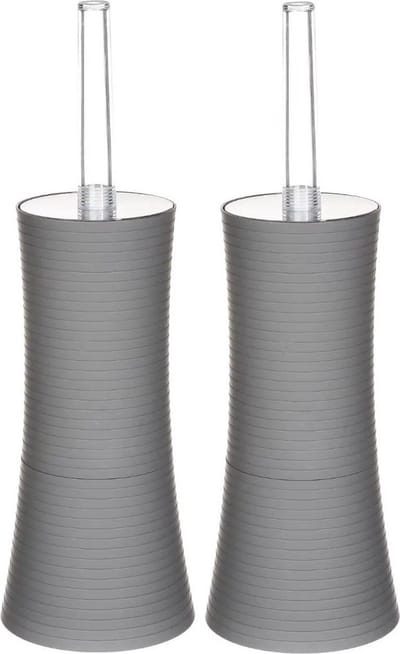 5Five - WC-/toiletborstels met houder grijs kunststof 38 cm - Set 2x