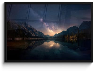 Poster in lijst - Fotolijst 90x60 cm - Posters - Kristalhelder meer - Bergen - Bergen - Posterlijst zwart - Decoratie - Wanddecoratie woonkamer - Muurdecoratie slaapkamer