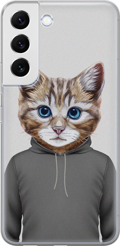 Leuke Telefoonhoesjes - Hoesje geschikt voor Samsung Galaxy S22 - Kat schattig - Soft case - TPU - Kat - Grijs