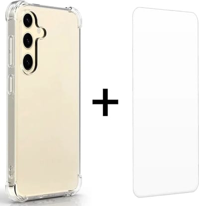 Schokbestendig Hoesje Geschikt voor de Samsung Galaxy S24 - Shockproof Back Cover Transparant - Doorzichtige Case met Gratis 9H Tempered Glass Screen Protector