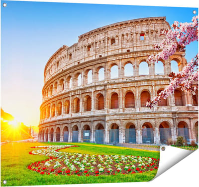 Gards Tuinposter Colosseum bij Zonsopgang in Rome, Itali� - 100x80 cm - Tuindoek - Tuindecoratie - Wanddecoratie buiten - Tuinschilderij
