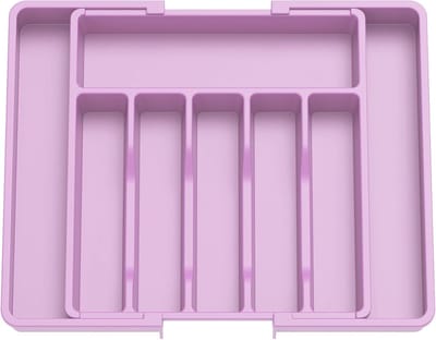 Famanu Zilverwerk Organizer, Uitbreidbare Gebruiksvoorwerpen Tray voor Lade, Verstelbare Couvert en Bestek Houder, Compacte Plastic Lade Opbergruimte Lepels Vorken Messen, Groot, Paars