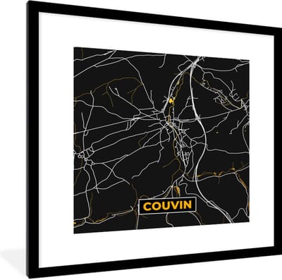Fotolijst incl. Poster - Stadskaart - Couvin - Goud - Kaart - Plattegrond - 40x40 cm - Posterlijst