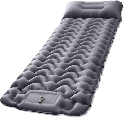 Luchtbed Campingmat isomat opblaasbaar 196 x 68 x 6 cm geïntegreerde pomp ideaal voor camping en outdoor grijs superlicht-waterdicht-klein formaat