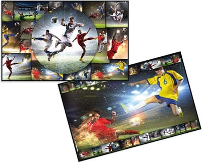 Set van 3 Dubbelzijdige Bureauonderleggers Voetbal - Afwisbare Kinderschrijfonderleggers 55x35 cm