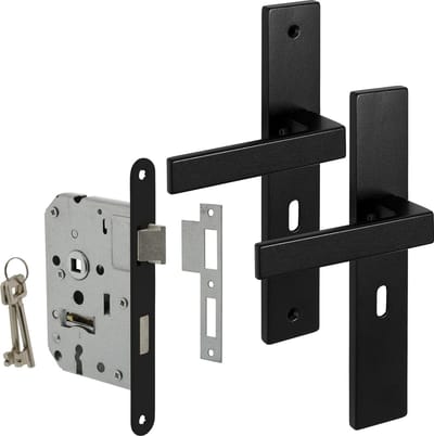 Eliot® deurklink op schild baardsleutel 56mm - incl. insteekslot met 2 sleutels - mat zwart