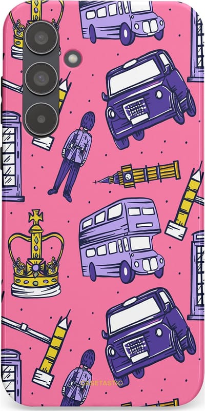 Casetastic Hoesje Geschikt voor Samsung A55 - Stijlvolle Beschermende Duo-layer Case - Brits London Roze Avontuur - Londen