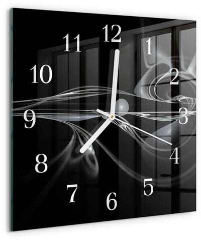 Tulup Wandklok - Abstractie Wandklok Glas Met Motief - 30x30 cm - Zwart Decoratieve Glazen Klok - Witte Handen - Vierkante Wandklok - Glazen Wandklok Design - Klok Glas Met Opdruk