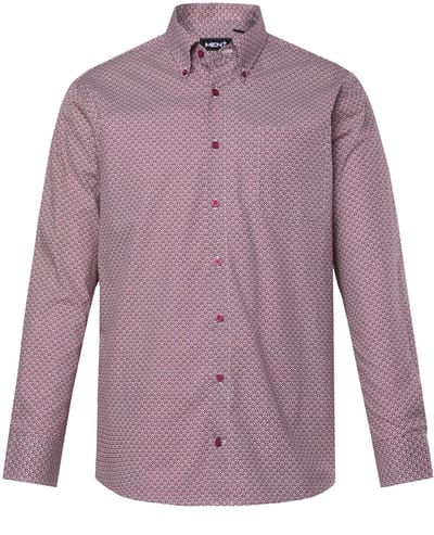 Men Plus - Heren - Overhemd lange mouw minimalistisch motief kentkraag - Wijnrood - Maat 3XL