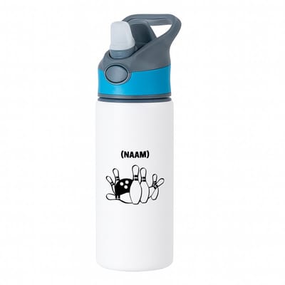 Hacebo® - Bowlen met eigen naam waterfles met rietje blauw - Bowlen - Bowler - Sport - water fles - 650ML