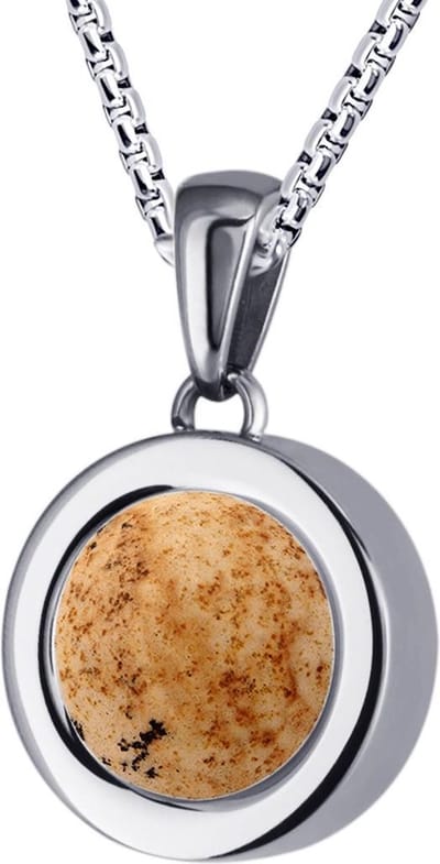 Quiges 12mm Mini Munt Hanger Zilverkleurig RVS Glans met Zandsteen Munt en Box Ketting Ankerketting 42-46cm