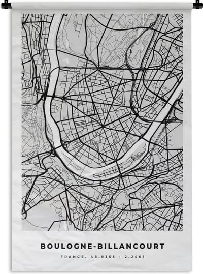 Wandkleed - Wanddoek - Plattegrond - Boulogne-Billancourt - Stadskaart - Kaart - Frankrijk - 120x180 cm - Wandtapijt