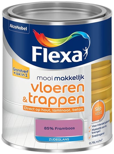 Flexa - Mooi Makkelijk Vloeren & Trappen Zijdeglans - 85% Framboos - Mengverf - 750 Ml