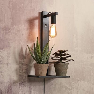GOOD&MOJO Wandlamp Flores - Bamboe Zwart - 30x18x52cm - Binnen Bohemian