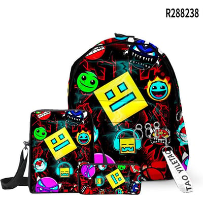 Klassiek Cool Geometry Dash 3D Print 3 stuks/Set Schooltassen Sleutelhangers Oxford Kleine Rugzak Schuin gedragen schoudertas Etui