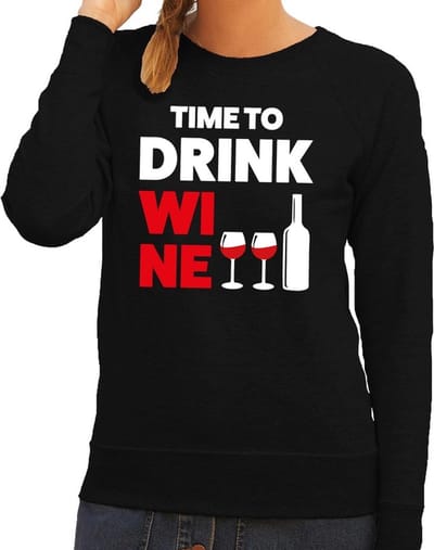 Time to Drink Wine tekst sweater zwart dames - dames trui Time to Drink Wine XS