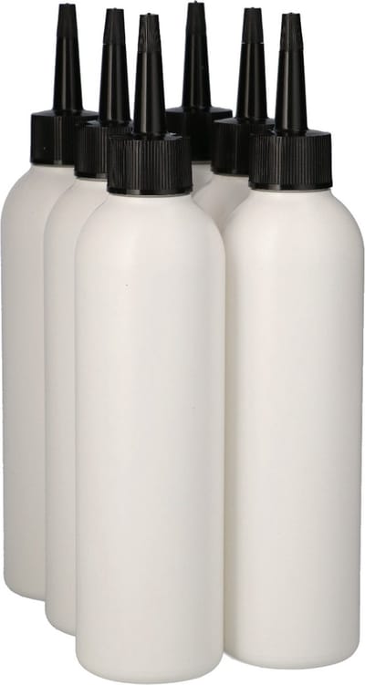 6 x Gerecyclede Plastic Fles 250 ml Tuitdop zwart - Rond- Gerecycled HDPE Kunststof - Onbreekbaar - ca. 70% minder Co2 uitstoot door gerecycled materiaal - 6 stuks