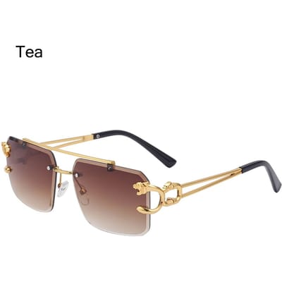 Mode Brillen Randloos Metaal Randloze Zonnebrillen Steampunk Zonnebrillen Cheetah Decoratie Tinten Tea