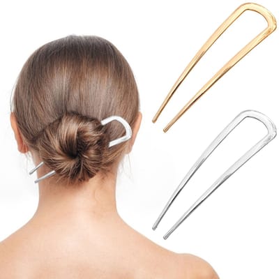 Metalen Franse haarspelden voor vrouwen, 2 stuks U-vormige haarvork voor broodjes duurzame legering Franse twist haarspelden voor dik lang haar, goudzilver, stylingaccessoires voor dagelijks