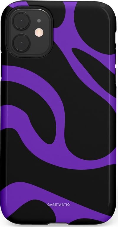 Casetastic Hoesje Geschikt voor Apple iPhone 11 - Stijlvolle Beschermende Duo-layer Case - Golven van Paars en Zwart