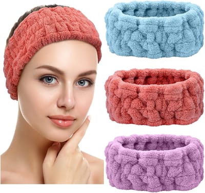 3 Stuks Zachte Haarbanden voor Vrouwen - Perfect voor Gezichtsverzorging, Make-up en Douchegebruik (Rood, Blauw, Paars)