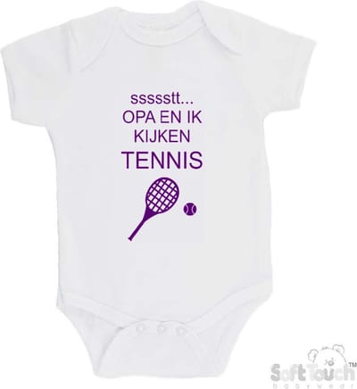 100% katoenen Romper "ssssstt... Opa en ik kijken tennis" Meisjes Katoen Wit/paars Maat 62/68