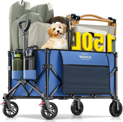 Vikbare Festival Trolley met Rem, 150L Campingvagn met Verstelbaar Handvat en 360° All-Terrain Wielen, Perfect voor Strand, Tuin en Picknick Transport, Blauw