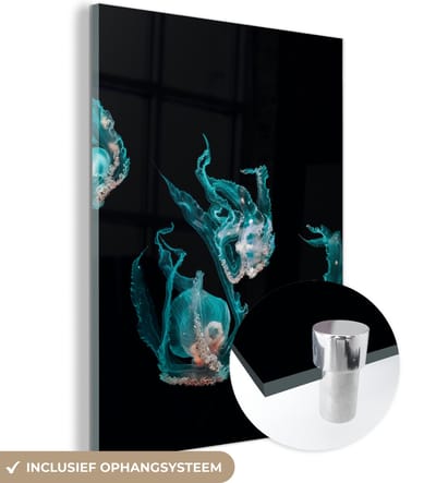 MuchoWow® Glasschilderij 120x160 cm - Schilderij acrylglas - Kwal - Zeedieren - Zwart - Foto op glas - Schilderijen