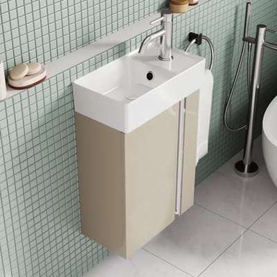Badkamermeubel met Wastafel - Wastafelmeubel Gastentoilet - Ruimte Besparen - Softclose Mechanisme - 40 cm - Taupe Glans