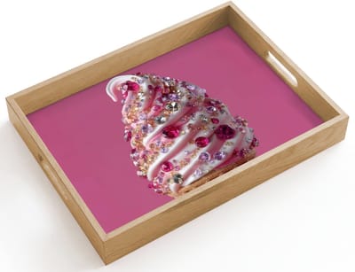 Dienblad hout 40x30 cm - Schootdienblad - Softijs - Edelstenen - Roze - Hoorntje - Borrelplank rechthoek - Plateau dienbladen