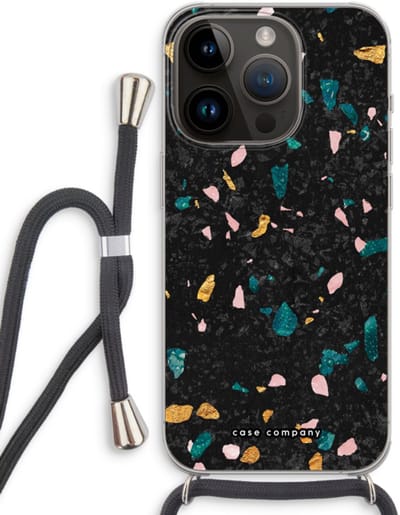 Case Company® - Hoesje met koord geschikt voor iPhone 14 Pro hoesje met Koord - Terrazzo N°10 - Telefoonhoesje met Zwart Koord - Bescherming aan alle Kanten en Over de Schermrand