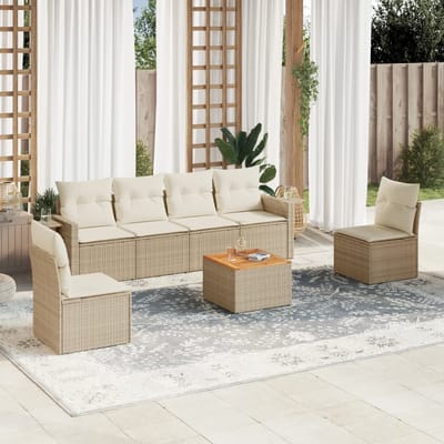 vidaXL - 7-delige - Loungeset - met - kussens - poly - rattan - beige