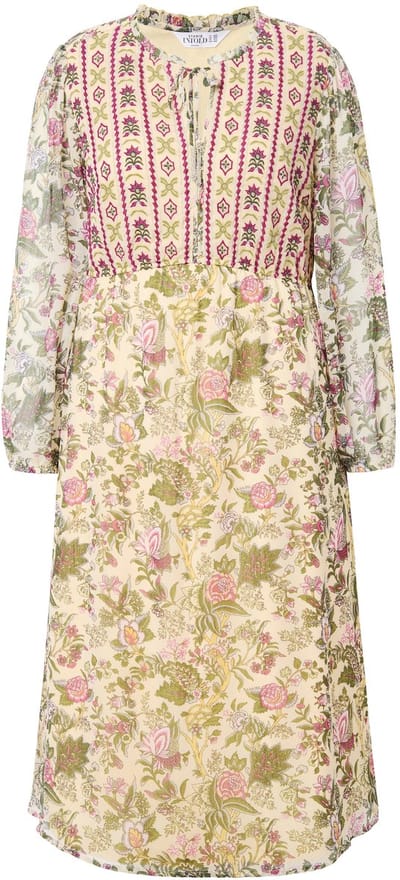 Studio Untold - Dames - Maxi-jurk A-lijn bloemenprint borduursel - Lindegroen - Maat 42+
