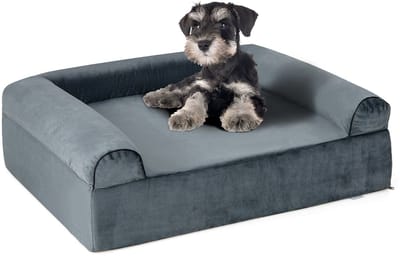 COSTWAY Orthopedisch hondenbed, hondenbank met zijranden, zacht, antislip, wasbaar, traagschuim, voor middelgrote en grote honden, katten, kattenbed, kattenbank, indoor, 102 x 81 x 30,5 cm, grijs