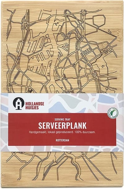 Hollandse Huisjes Luxe serveerplank van Rotterdam - 100% duurzaam bamboe
