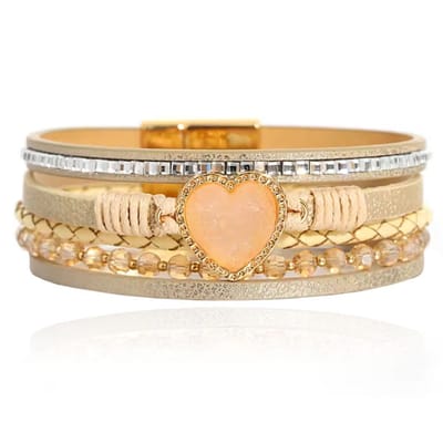 Deja Armband goudkleurig met hartvormige natuursteen in beige