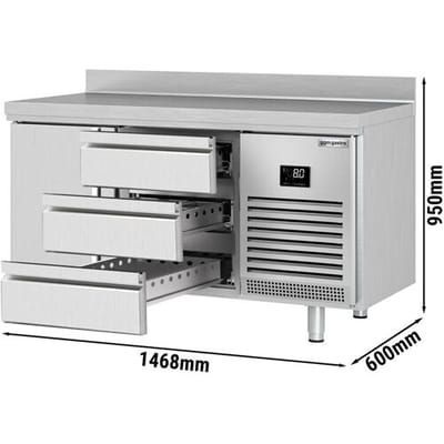 GGM Gastro Kühltisch Premium PLUS - 1468x600mm - mit 1 Tür - 3 Schubladen - mit Aufkantung