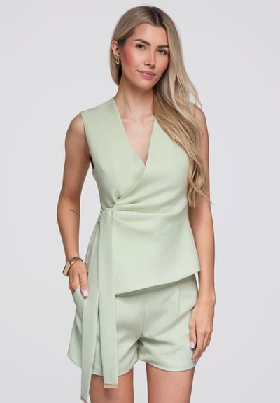 OMBRE Colbert - Slim Fit - Viscose - Mouwloos Groen S