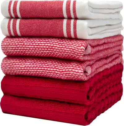 Set van 6 grote katoenen theedoeken - Zachte en absorberende vintage gestreepte keukenhanddoeken met ophanglus