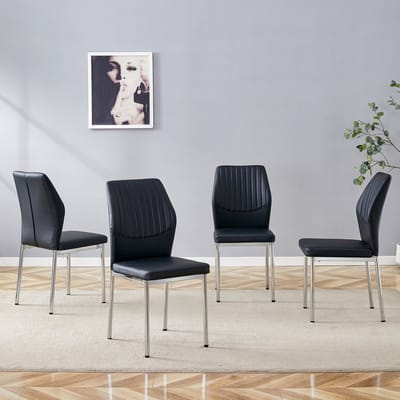 Intebiki eetkamerstoelen - stoelen - eetkamerstoelen set van 4 - keukenstoelen - eetkamerstoel - metaal & kunstleer - zithoogte 48 cm - zwart
