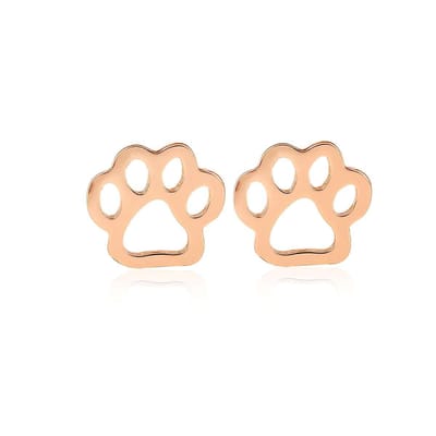 Gading Oorknoppen voor Dames & Meisjes – Hondenvoetje – Roestvrij Staal – rosegouden – 12 mm / 11 mm