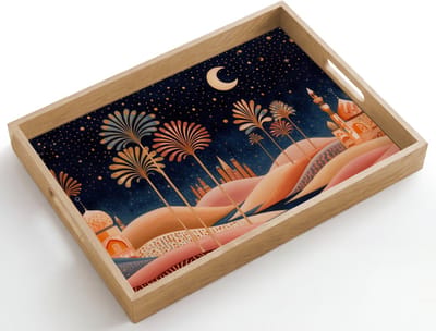 Dienblad hout 50x35 cm - Schootdienblad - Sterrenhemel - Palmen - Rivier - Borrelplank rechthoek - Plateau dienbladen