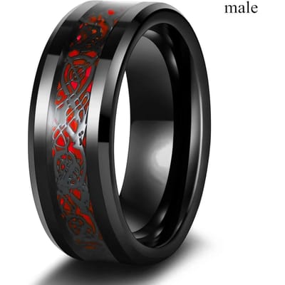 Bagues de Couple Tendance Romantique Femmes Cœur Strass Violets Zircon Bague Hommes Acier Inoxydable Bague Dragon Celtique Bijoux de Mariage 9 black