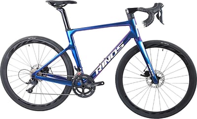 Rinos Odin1.0 Carbon Road - RaceFiets - met Shimano SORA 18 versnellingen en schijfremmen - lichte fiets voor dames en heren - 700 x 40C - Kameleon Blauw-Paars 58