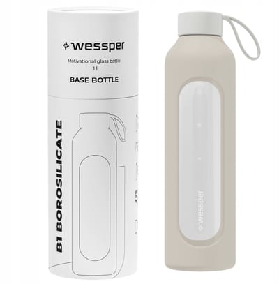 Glazen Motivatiefles 1000ml – Duurzame Waterfles in ECRU