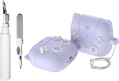 3-in-1 Hoesje voor AirPods 4 met Actieve Ruisonderdrukking - Schattig Kattenspel Ontwerp en Sleutelhanger