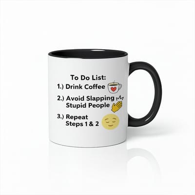 Grappige “To Do List” Koffiemok – Zwart & Wit 330 ml – Drink Koffie, Vermijd Domme Mensen, Emoji Humor Mok