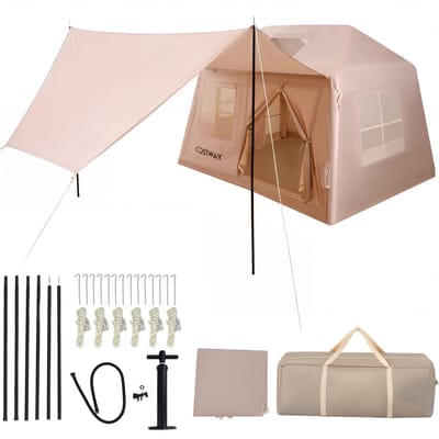 Opblaasbare tent - pblaasbare glamping tent - Waterdicht - Tot 6 personen - Khaki - Camping - Tuin - Glamping - 253L x 213 B x 183 H cm