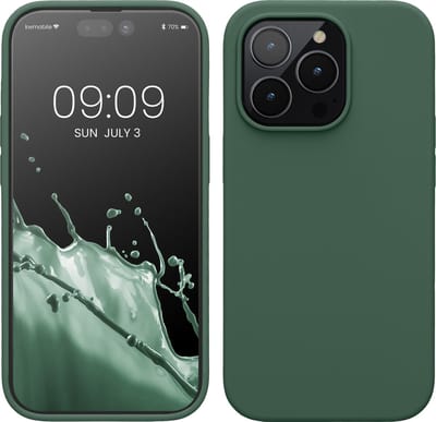 kwmobile telefoonhoesje geschikt voor Apple iPhone 14 Pro - Hoesje met siliconen coating - Smartphone case in dennengroen